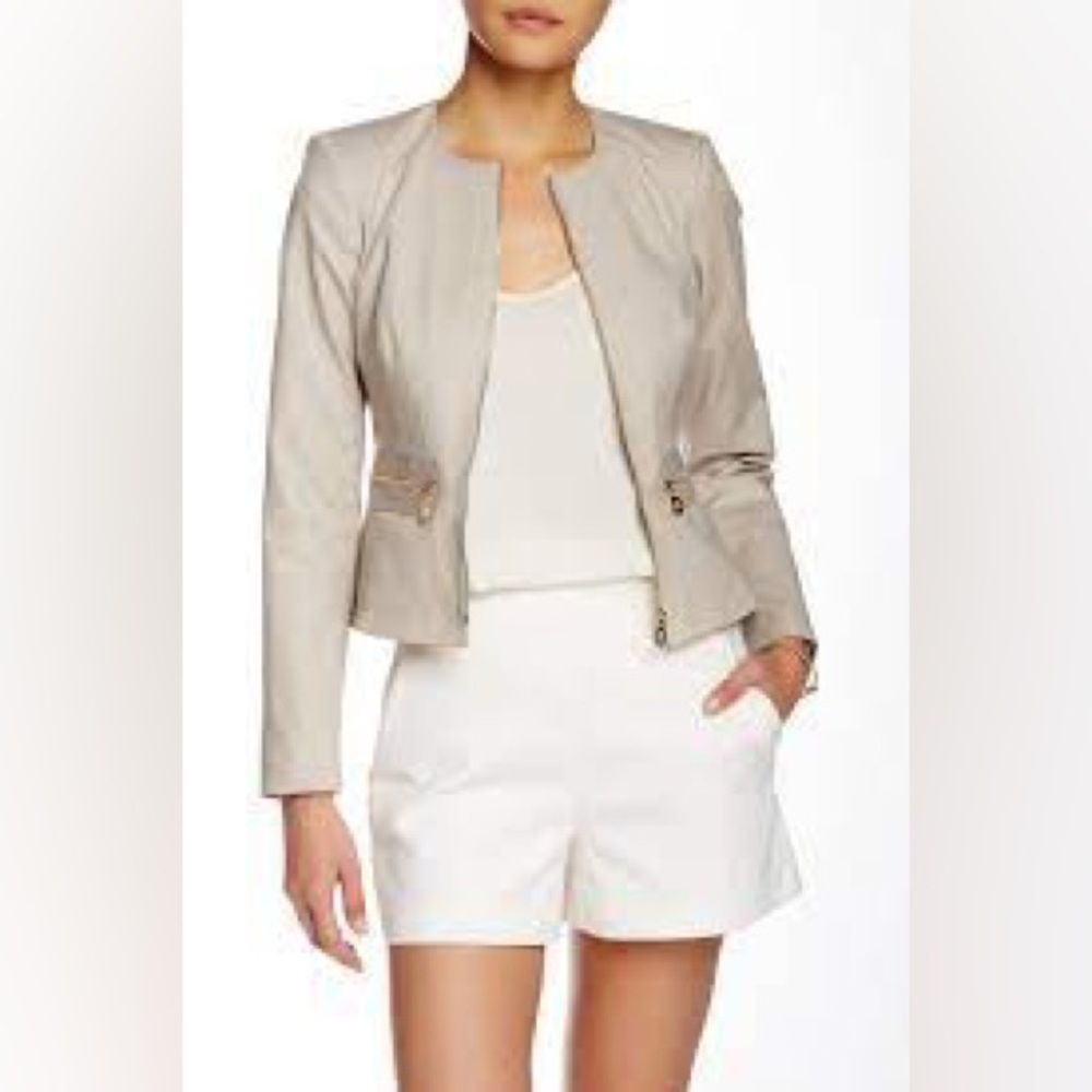 Calvin Klein Collarless Zip-Front Peplum Jacket